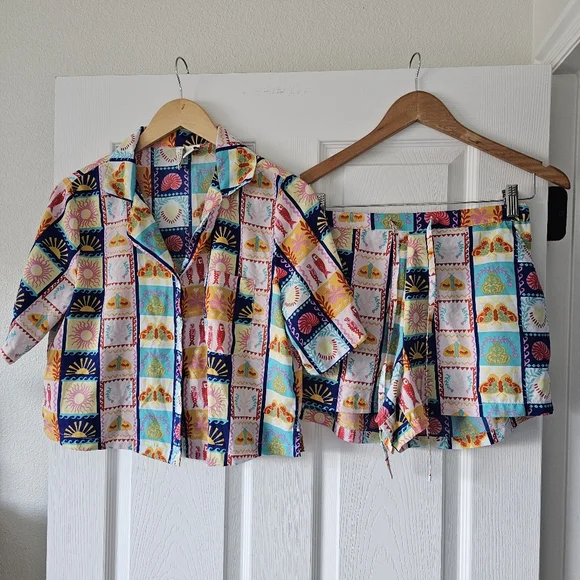 Cynthia Rowley Small Shorts Sleepwear Loungewear Pajama's Set Cropped PJ's  #98 - Picture 2 of 10